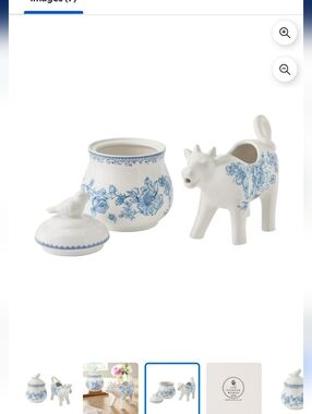 New The Pioneer Woman Agatha Blue Floral Cow Creamer and Sugar Bowl Set